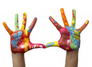 color painted child hand